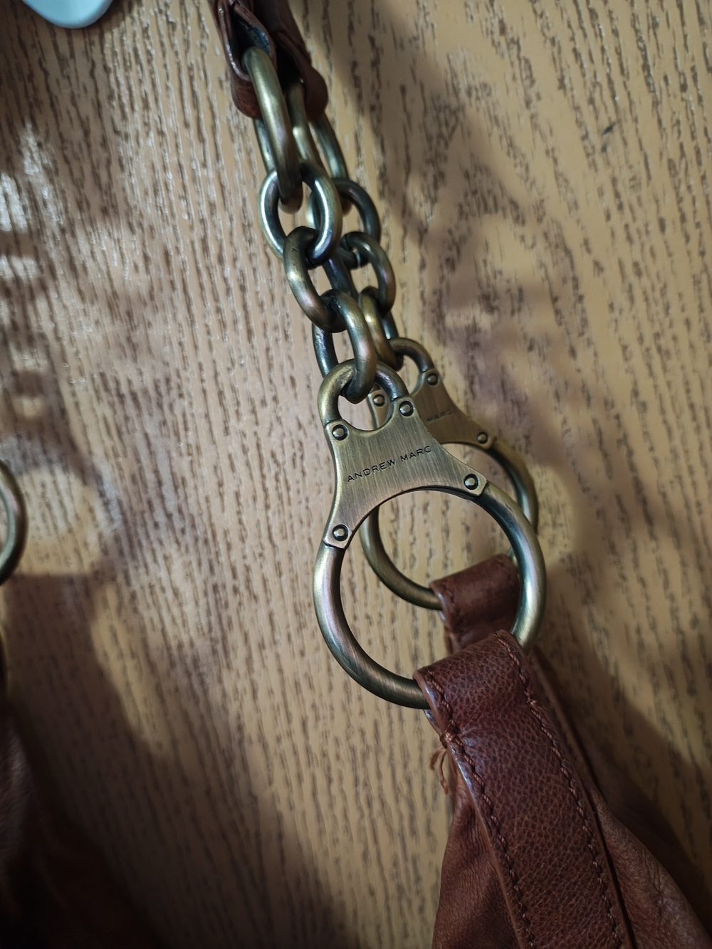 Andrew Marc Distressed Brown Leather Hobo with Gold Hardware - Picture 2 of 5
